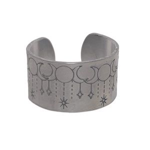 Handmade‎ 9 stamped boho moon silver adjustable hypoallergenic wide cuff ring